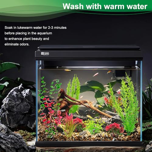 18-Piece Artificial Aquarium Plants Decorations – Large Set with Red & Green Foliage, Fish Tank Decor for Betta, Goldfish, Freshwater & Saltwater Tanks, Weighted Bases