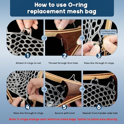 Riverruns Rubber Net Replacement with Repair Kit Fly Fishing Net Replacement Knotless Netting Bag for Rubber Fishing Net, Catch & Release - color: Transparent, size: 19.7" Dia x 23.6" Depth (59.8" Circumference)