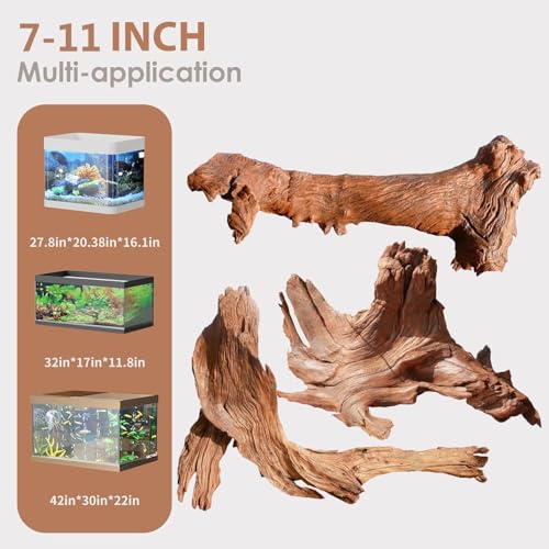 Natural Aquarium Driftwood for Fish Tanks & Reptile Terrariums – Safe Fish Tank Decorations, Unique Twisted Branches 3-Piece 7-11 Inch Low Tannin, Easy to Sink - size: Mopani Driftwood 7 to 11 Inch (Pack of 3)