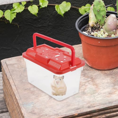 MERRYHAPY Portable Plastic Betta Fish Tank and Small Turtle Carrier, Medium-Sized Aquarium Box with Handle, Suitable for Turtle and Hamster Transport, Red Color with Fish Pattern