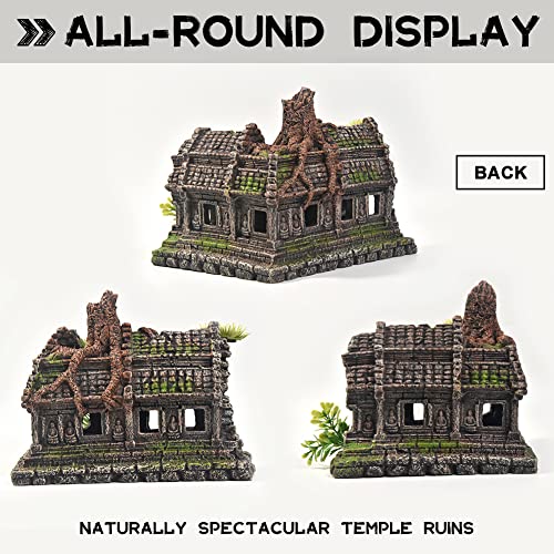 Aquarium Decorations Large Fish Tank Ornament Reptile House Shelter Decor Aquarium Hides with Betta Cave Temple Ruins Tree House Aquarium Landscape Decoration - color: Temple