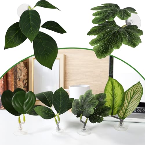 Lyreh 4pcs Betta Leaf Hammocks, 4 Styles Suction Cup Fish Tank Decor Leaves Fish Tank Plant Decor Accessories for Simulating Natural Habitats(Green)