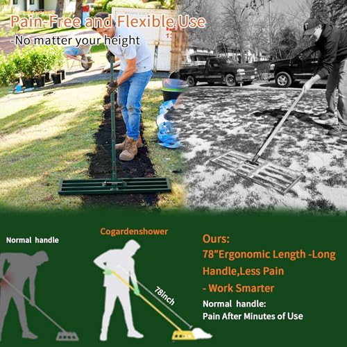 Lawn Leveling Rake Heavy Duty Stainless Steel Lawn Leveling Tool 30”x10” with 78” Adjustable Long Handle Leveling Rake for Soil,Ground,Backyard,Golf Field,Garden Tools Grass Seed Landscaping - style: 30"x10" Medium