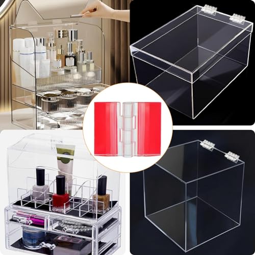 12 Pcs Acrylic Small Hinges, 3 Size Self-Adhesive Plastic Clear Transparent Hinges Continuous Piano Folding Latch Tools for Cabinet Crafts Furniture Display Stand Aquarium Lid (25*35, 30*35, 45*35mm)