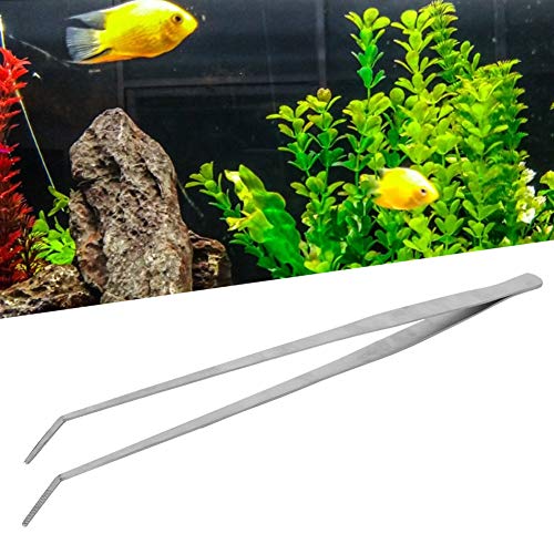 Stainless Steel Elbow Curved Tweezers for Aquarium Plants, 18.5 Inch Fish Tank Water Planting Tool - Durable Oxidation, Easy to Use for Aquarium Care and Landscaping