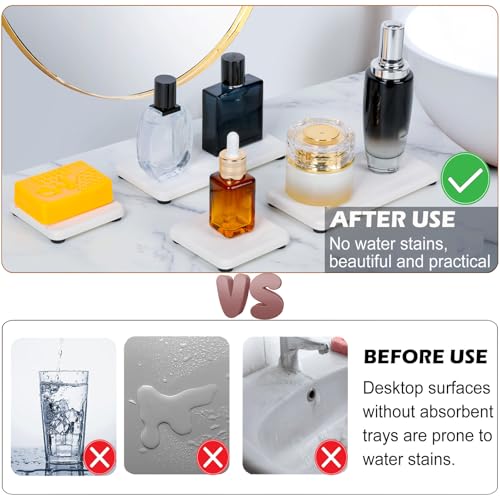 4PCS Water Absorbing Stone Tray for Sink, Fast Drying Stone Sink Tray, Water Absorbent Diatomite Trays, Diatomaceous Coaster, Stones Drying Trays for Bathroom Sinks and Kitchen Counter - color: White