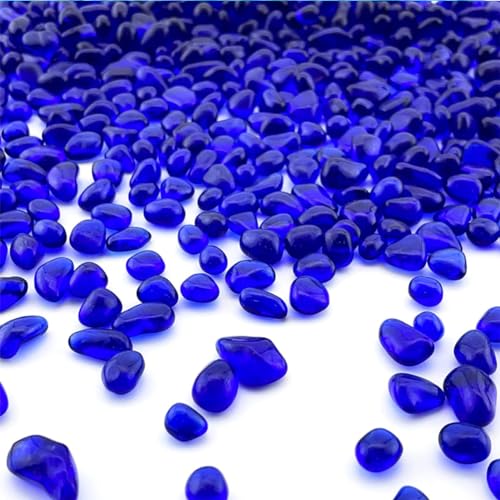 Blue Glass Stones, 0.85LB/385g Aquarium Gravel Rocks, Blue Aquarium Pebbles for Fish Tank, Sea Glass Rocks for Vase Filler Craft - color: Dark Blue