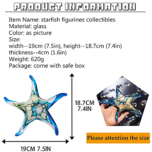 QFkris 7.5" Glass Starfish Figurine Collectibles Hand Blown Art Glass Sea Animals Marine Life Sculpture Home Decor Murano Gift for Women Mom - color: Blue