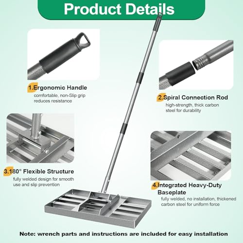 Lawn Leveling Rake, 17"x10" Heavy Duty Leveling Rake with Smooth Eadge and 5FT Effort Saving Handle, Lawn Leveler Tool, Landscaping Rakes for Yard Garden Lawn, Soil Sand Spreading Dirt Top Dressing - style: 17*10 in
