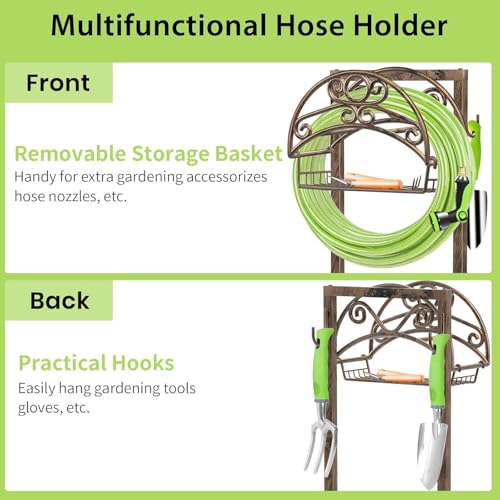 TomCare Garden Hose Holder Upgraded Water Hose Holder Heavy Duty 4 Spikes Hose Hanger Holds 160 Feet Hoses Stable Freestanding Hose Storage Organizer for Outside Yard - color: Bronze