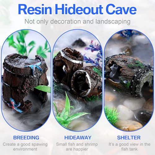 Wenqik 4 Pcs Fish Tank Decorations Broken Barrel Betta Hideout Cave Ornaments Aquarium Decorations Cave Large Fish Tank Ornaments for Small Shrimp Hide Pond(Classic)