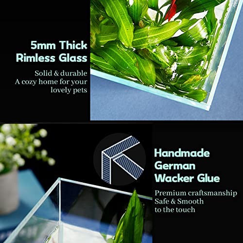 10 Gallon Ultra Clear Glass Fish Tank, Rimless Low Iron Aquarium for Betta/Nano/Goldfish/Snail/Shrimp, Big Fish Tank & Cover Set & Feeding Ring & Cleaning Tools - color: 10 Gal