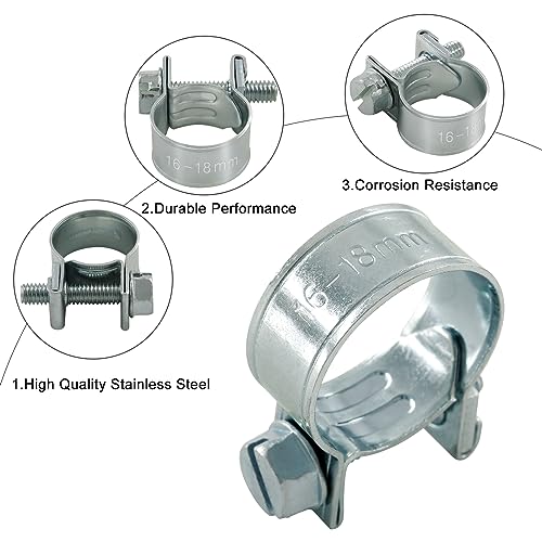 12pcs Gas Line Clamp(16-18mm), Zinc Plated Mini Fuel Hose Clamp Adjustable Tube Clamp for Pipe Fuel Line - size: 16-18mm