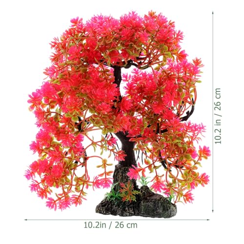 Healeved Fish Tank Plants Artificial Aquatic Plant Fish Tank Decorations Betta Accessories Aquarium Bonsai Tree with Base,10.23 X 10.23 X 2.16 Inches - color: Red, size: 26.00X26.00X5.50CM