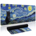 Starry Night Cat Gaming Mouse Pad Large Desk Mat Extended Keyboard Mouse Pad Anime Mousepad with Non-Slip Base and Stitched Edge Mouse Mat Desk Pad 31.5 x 11.8 Mouse Pads for Desk Home Office Gaming - color: Starry Night Cat