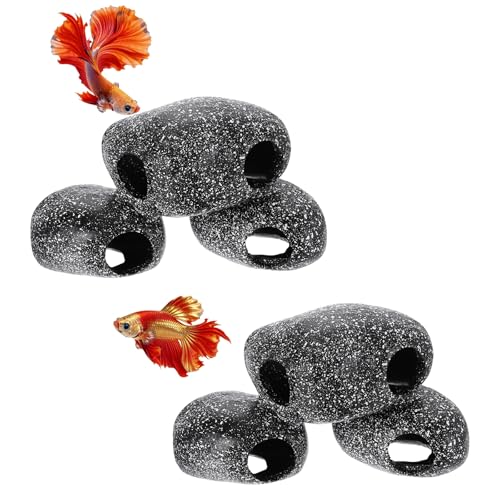 Aquarium Decorations Rocks, 7.1x3x4.1 Inch Betta Hide Resin Realistic Fish Tank Ornaments, 2Pcs(Grey), Intended for Small Fish/Shrimp/Guppy - size: 7.1x3x4.1 Inch