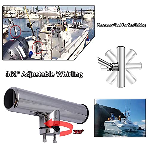 AMYSPORTS Rail Mount Rod Clamp Holders Boat Clamp Holders Rod Stainless Steel Fishing Rods Holder Adjustable Marine Side Mounted Support for Kayak Boats Fishing