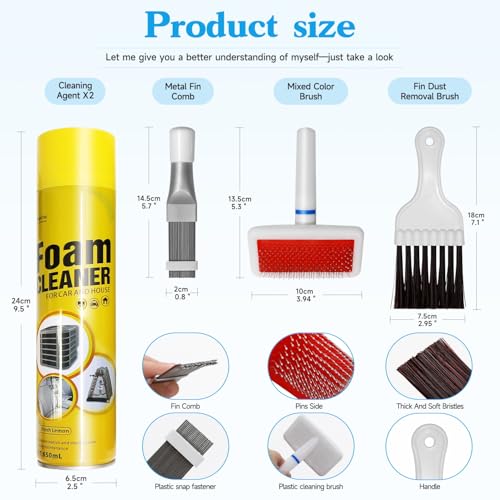 YIYAO Foam Blaster AC Coil Cleaner for AC Unit Kit, Include 3-Piece Set of Air Conditioner Condenser Fin Cleaning Brush Coil Cleaning Brush