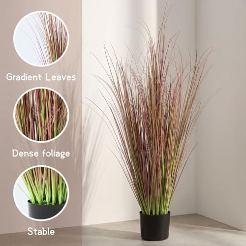Jexine 2 Pieces Tall Artificial Grass Plant Potted Artificial Greenery Floor Plants Fake Pampas Grass Tall in Pot for Housewarming Gift House Garden Bathroom Lobby Indoor Outdoor (Autumn,4 ft) - color: Autumn, size: 4 ft