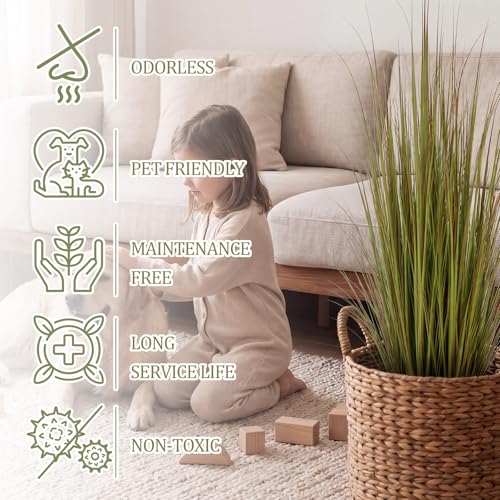 Jexine 2 Pieces Tall Artificial Grass Plant Potted Artificial Greenery Floor Plants Fake Pampas Grass Tall in Pot for Housewarming Gift House Garden Bathroom Lobby Indoor Outdoor (Autumn Green,4 ft) - color: Autumn Green, size: 4 ft