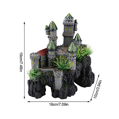 Tnfeeon Castle Aquarium Decoration - Large Resin Castle Decor Mountain View Aquarium Ornament with Fish Hideaway