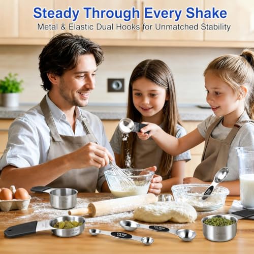 Magnetic Measuring Cups and Spoons Set, Strong N52 Magnets, Heavy Duty 304 Stainless Steel Fits in Spice Jars for Baking & Cooking, BPA Free, Round Set of 15 with Leveler Black - color: 7Pcs Measuring Cups & 8Pcs Spoons Set of 15(Black)