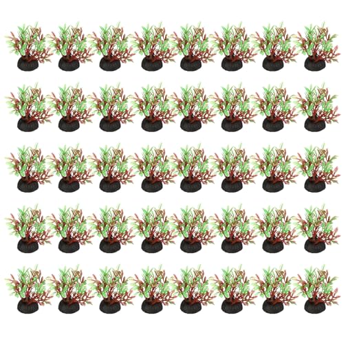 uxcell Aquarium Artificial Plants, 40 Pcs Fish Tank Plants Decorations Accessories Aquatic Ornaments Decor Water Grass, Red-Green (Four Grass) - color: Red-green