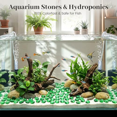 FUTUREPLUSX 1LB Green Flat Glass Marbles, Premium Colored Gems Fish Bowl Marbles Decorative Mosaic Glass Pebbles Floral Smooth Stones for Vases Aquarium Home Decor