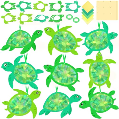 Renbuzhu 48PCS Summer Crafts: Paper Sea Turtle Suncatchers DIY Kits, Ocean Beach Party Favors Window Stained Glass Effect Art Supplies Decorations - style: sea turtle