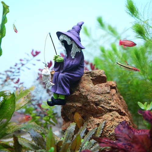 Witch Fishing Decor - Halloween Shelf Sitter Statue, Aquarium and Garden Pond Edge Ornament, Resin Gothic Figure for Water Tank Rim, Witch Hat Halloween Decorations - color: Fishing Witch