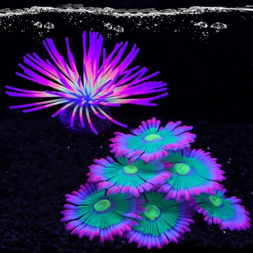 2pcs Silicone Glowing Effect Aquarium Fish Tank Decorations, Artificial Soft Anemone Coral Plants Ornaments for Aquarium Decor Landscape, Glow in Dark Fish Tank Accessories Decorations(Pink) - color: Pink
