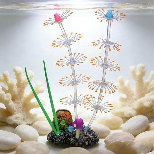 Soft Silicone long Coral Decor with Dynamic Swaying Motion, Weighted Base Aquarium Ornament for Lifelike Reef Aesthetic in Freshwater Saltwater Fish Tank, Safe Shelter for Invertebrates (Orange) - color: Orange
