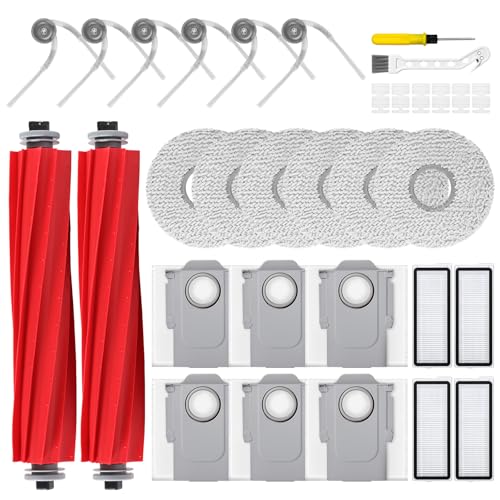 32 Pcs QV 35A Replacement Accessories Compatible with Roborock Qrevo S Pro/QV 35A / QV 35S Robot Vacuum, 2 Mainbrushes, 6 Scent Tablets, 4 HEPA Filters, 6 Dust Bags, 6 Mop Pads, 6 Side Brushes - size: for QV 35A