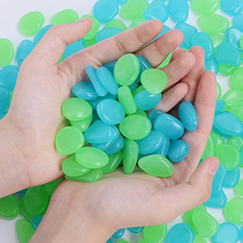 340pcs Glow in The Dark Garden Pebbles, Gardening Luminous Glow Stones Outdoor Decor Glowing Water Fish Tank Gravel (Blue Green) - color: Blue Green, size: 340