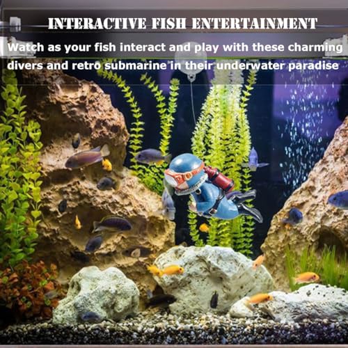 4 Pcs Fun and Vibrant Fish Tank Decorations - Cute Floating Diver and Retro Submarine Set - Perfect Aquarium Accessories for Betta Fish and Floating Aquarium Decor (Style-01) - color: Style-01