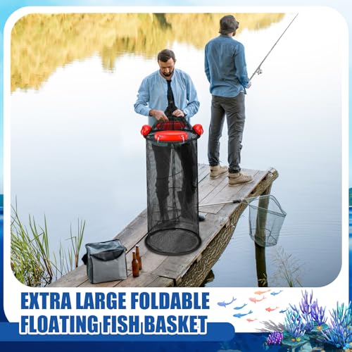 Large Collapsible Floating Fishing Basket 39 x 15.75 inch for Live Caught Fish Foldable Floating Fish Basket Net Bait for Bait Storage Cage for Keeping Minnows Shrimp