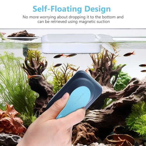 fishkeeper Aquarium Magnetic Glass Cleaner, Fish Tank Algae Magnet Cleaning Tool with Algae Scraper for Glass Aquariums Tank, Floating Scrubber Brush, 2 Detachable Scrapers, Small - size: S for Glass Thickness：1/8"-1/4"