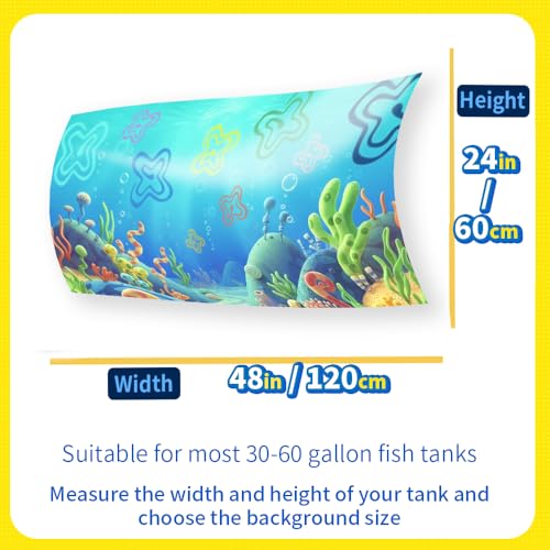 Aquarium Background Stickers for 30-60 Gallon Tanks, Cartoon Underwater Self-Adhesive Fish Tank Reptile Terrarium Decor Poster (48 x 24inches / (120 x 60 cm)) - size: 48 x 24inches / (120 x 60 cm)