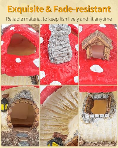 Uniclife Aquarium Mushroom House, Resin Fish Tank Decoration Cottage Ornament for Fish Tank Landscape Aquarium Hideout Hideaway Spawning Cave Decor for Shrimp Betta Goldfish and Reptiles - color: Resin Mushroom