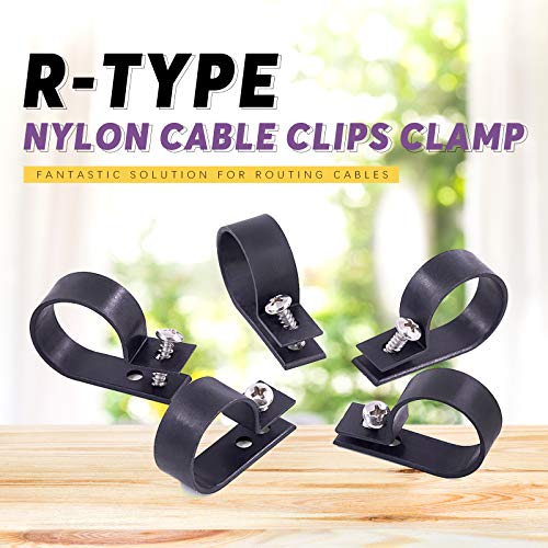 Swpeet 60 Pack Black 1 Inch Nylon Plastic R-Type Cable Clips Clamp Kit, Nylon Screw Mounting Cord Fastener Clips with 60 Pack Screws for Wire Management - color: Black, size: 1 Inch