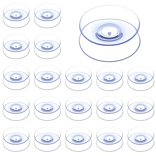 20 Pcs Double Sided Suction Cups, 1.2 Inch Clear Plastic Sucker Pads Clear Silicone Bumpers Small Suction Cups Glass Table, Mirror, Aquarium