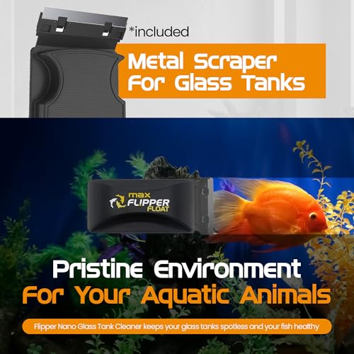 FL!PPER Flipper Cleaner Float - 2-in-1 Floating Magnetic Aquarium Glass Cleaner - Fish Tank Cleaner - Scrubber & Scraper Aquarium Cleaning Tools – Floating Fish Tank Cleaner, Max