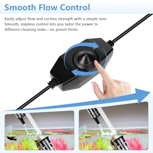 AQQA Upgraded DC 18W Electric Aquarium Vacuum Gravel Cleaner, Anti-Clog Pre-Filter Design, 7-in-1 Multifunctional Fish Tank Cleaning Kit for Dirt Removal, Water Change, Sand Washing, Turtle Shower