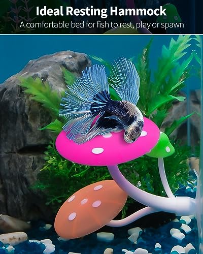 Uniclife Betta Mushroom Hammock Soft Aquarium Rest Bed Fish Breeding Playing Pad with Suction Cup Silicone Ornament Decoration Colorful Lifelike Decor for Fish Tank Landscape, 2 Pack - color: Red&Pink, size: Mushroom Hammock