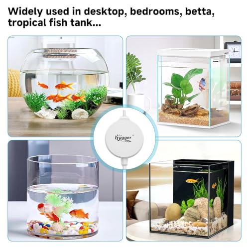 hygger 1.5 Watt Mini Aquarium Air Pump, Quiet Aerator with Air Stone Tubing Suction Cup Clip, Small Fish Tank Bubbler Oxygen Pump for 1 to 15 Gallon Betta Tank, Fish Bowl, Desk Small Tank