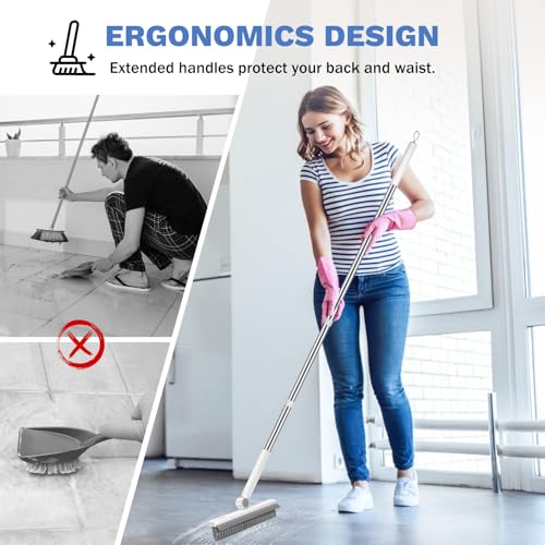 SetSail Grout Cleaner Brush with Long Handle, V-Shaped Floor Scrub Brush Swivel Grout Brush Stiff Bristle Floor Grout Scrubber for Bathroom, Tile Line, Crevice, Kitchen, Wall, Deck, Garage, White Grey - color: Grey White
