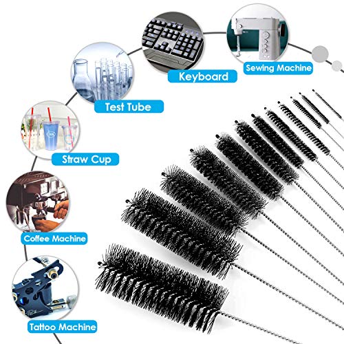 MOSOLAN Black Nylon Cleaning Brush Set, 12-Piece, Suitable for Bottle, Teapot, Airbrushes, Espresso Machines, Protective Design, Dishwasher Safe