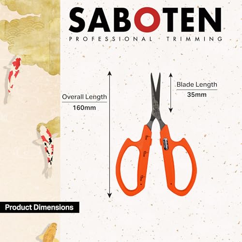 Saboten Stainless Steel Straight Blade Trimming Scissors Orange PT-12 160mm Precision Gardening Bonsai and Floral Shears Made in Japan - color: Orange, size: Stainless Steel Straight Blade