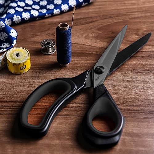 LIVINGO 2 Pack Sewing Fabric Scissors: Titanium Coated Forged Sharp Heavy Duty Shears All Purpose for Tailor Dressmaking Crafting Cutting Clothes Leather, 8.5" & 9.5", Black - color: Black