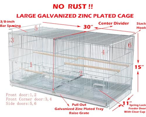 Large No Rust Stainless Galvanized Zinc Stackable Breeder Bird Flight Cage Side Breeding Nest Door with Removable Divider 30"x11"x15"H - color: Galvanized Zinc